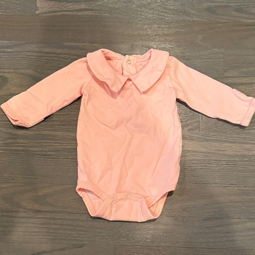 Pink Long-Sleeve Collard Baby Onesie